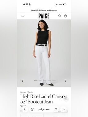 PAIGE White High Rise Laurel Canyon 32” Inseam Bootcut Jeans